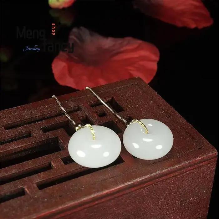 Boucles d'oreilles en jaspe de Jade blanc Hetian naturel