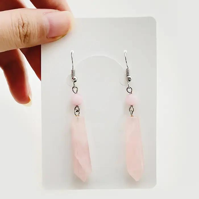 Boucles d'oreilles pendantes en quartz rose pour femmes