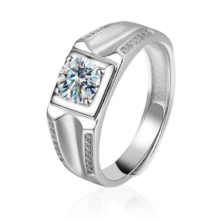 Bagues de mariage solitaires en moissanite brillante 1 carat pour hommes