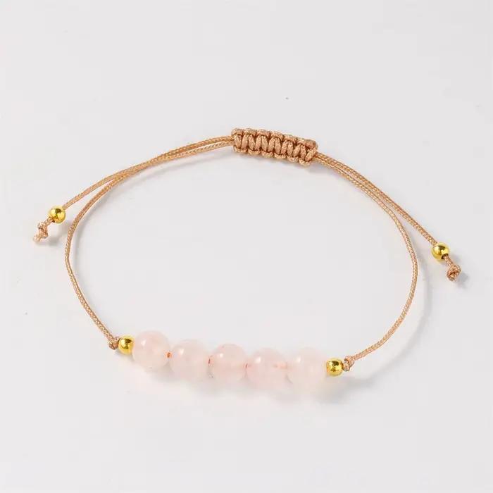 Bracelets en quartz rose pour femmes, perles porte-bonheur, réglables, en pierre naturelle, bijoux,
