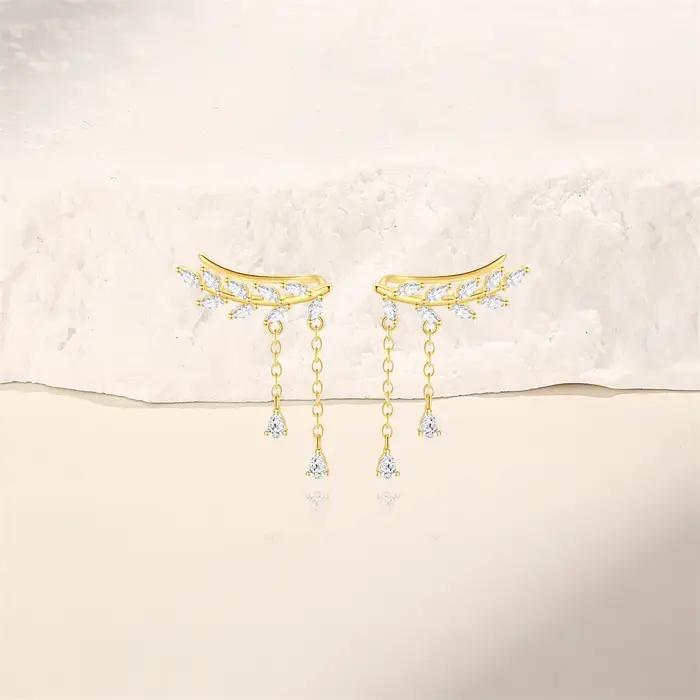 Boucles d'oreilles à clip en argent Sterling 925 serties de zirconium blanc élégantes pour femmes occasions spéciales mariage anniversaire