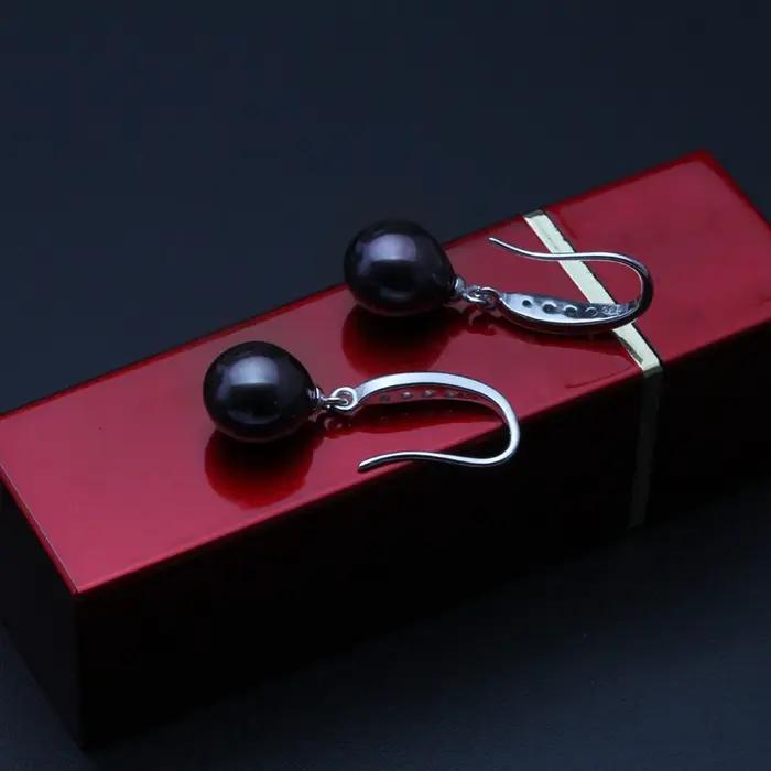 Boucles d'oreilles en perles noires naturelles en argent 925 pour femmes, élégantes et sophistiquées, idéales pour les occasions spéciales et les cadeaux personnalisés