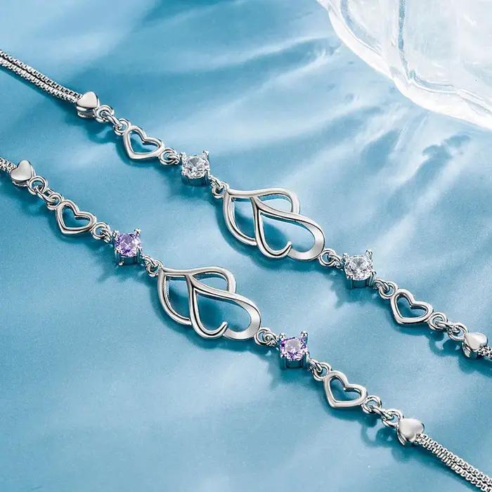 Bracelet cœur à cœur en argent Sterling 925 pour femmes