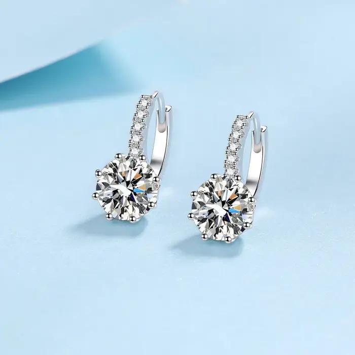 Boucles d'oreilles en argent sterling S925 avec moissanite BR 2CT pour femmes