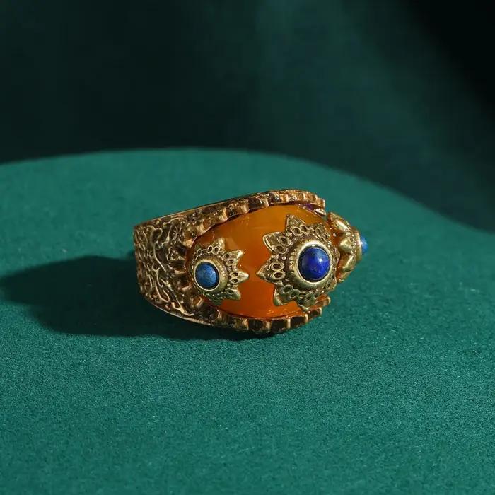 Bagues de Soleil Vintage en Or Bleu pour Femme