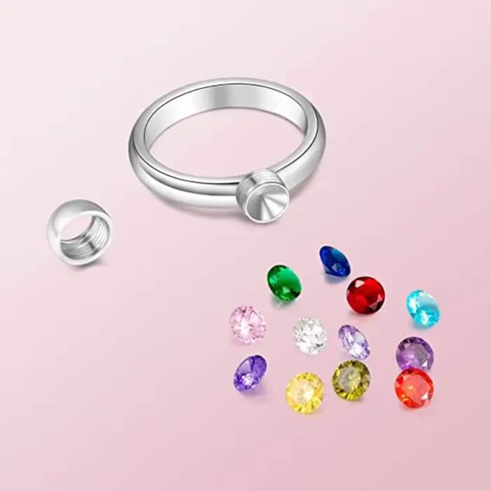 Bagues simples en pierre de naissance avec Zircon de 12 couleurs remplaçables