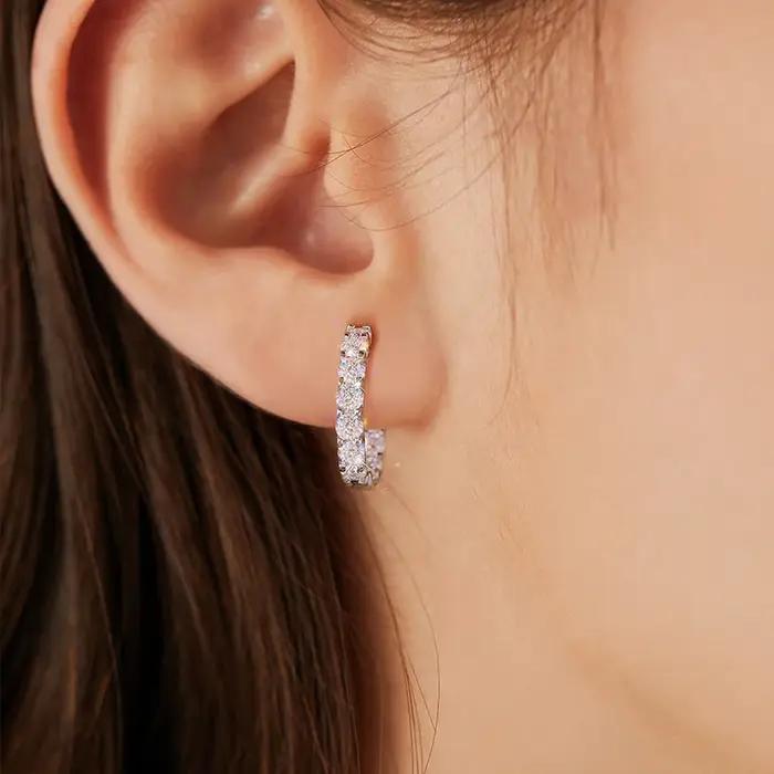 GRA 2.6ct D couleur Moissanite boucle d'oreille 925 argent Sterling plaqué or blanc
