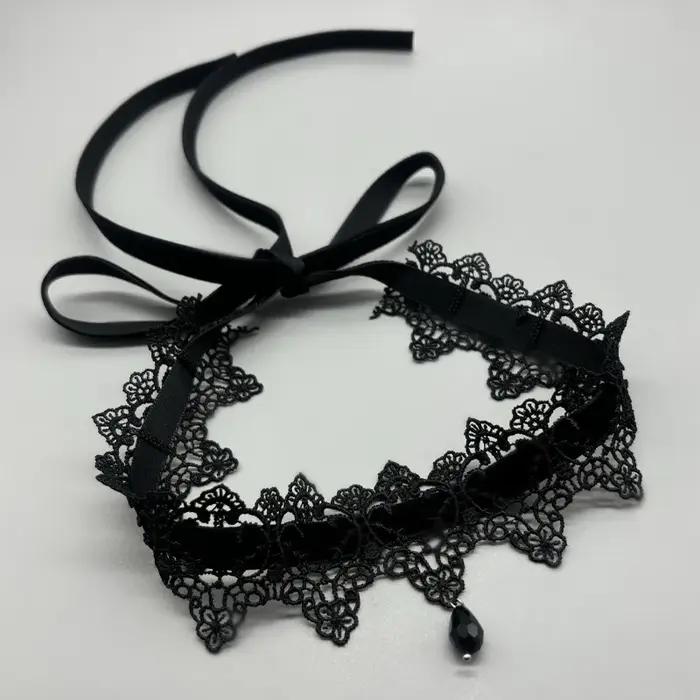 Accessoire Sexy à Col Creux Bordeau Gothique Foncé Punk Dentelle Velours Col en Dentelle Ras du Cou Sangle en Dentelle Chaîne de Clavicule Accessoire de Fête Unisexe Goths Mode Occasions Spéciales