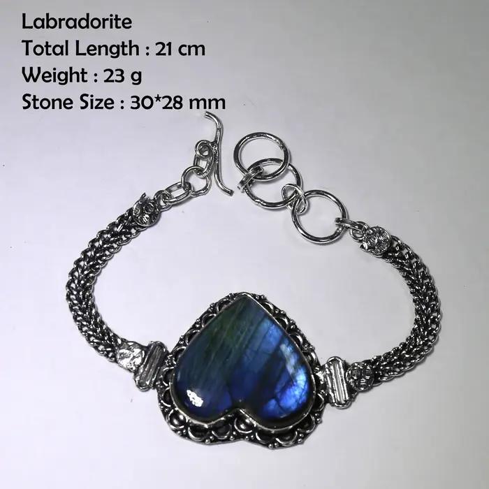 Bracelet en labradorite véritable, argent et cuivre
