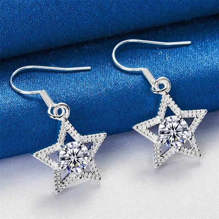 Boucles d'oreilles élégantes en argent sterling 925 avec zircon étoile de luxe pour femmes, cadeau de fête tendance, accessoires de mariage