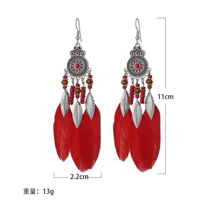 Boucles d'oreilles bohème ethniques en plumes pour femmes