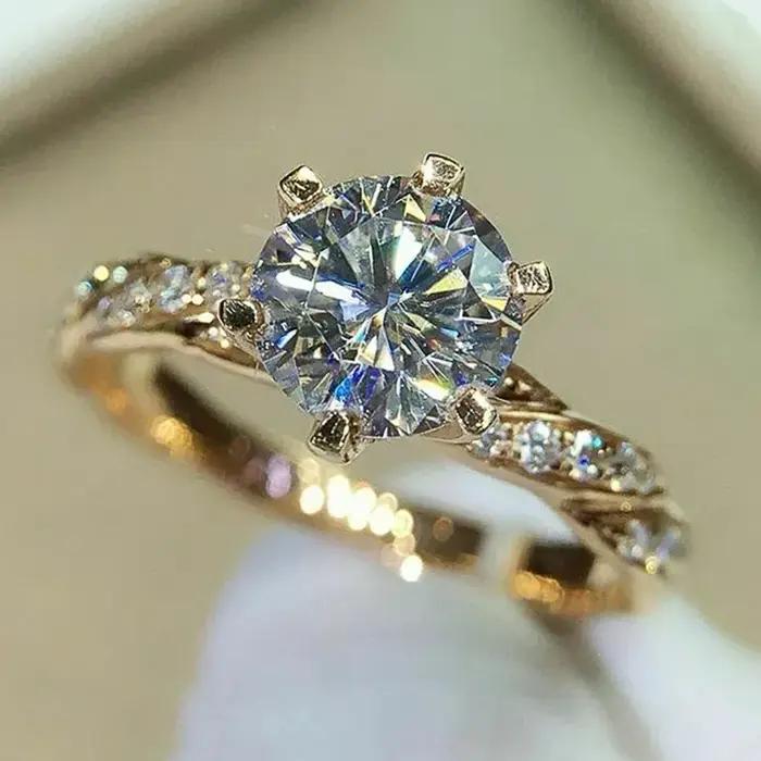 Huitan – bagues classiques en zircone cubique à 6 griffes pour femmes