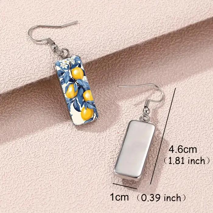 Boucles d'oreilles citron en verre convexe et acier inoxydable pour femmes style décontracté sportif occasions quotidiennes et spéciales