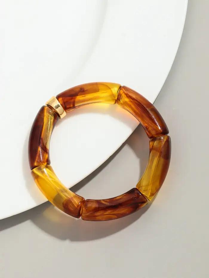 Bohomia nouveau acrylique gros bambou empilable Bracelet pour femmes Boho élastique coloré Tube perl