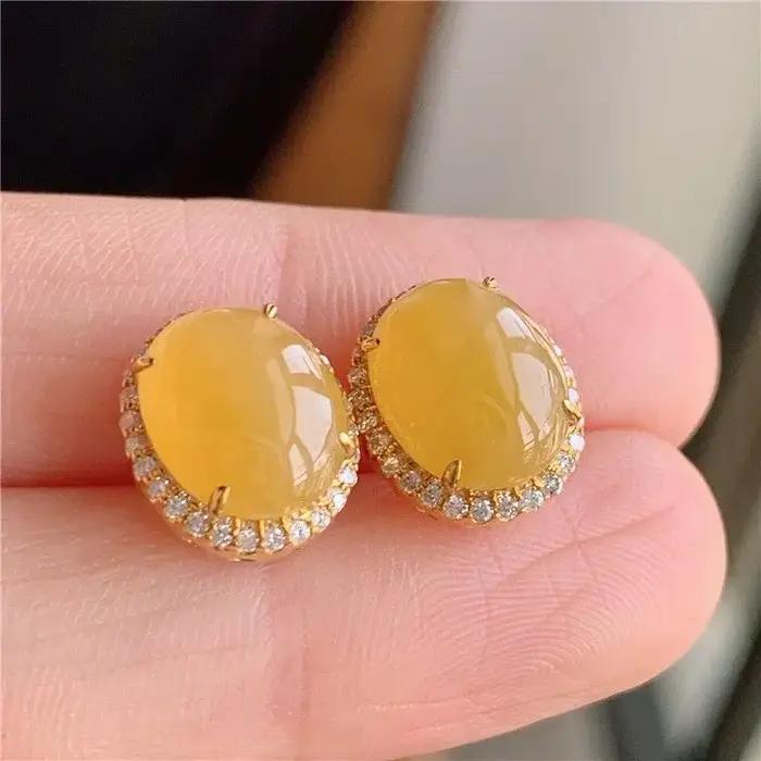 Boucles d'oreilles créatives jaunes en calcédoine naturelle pour femmes