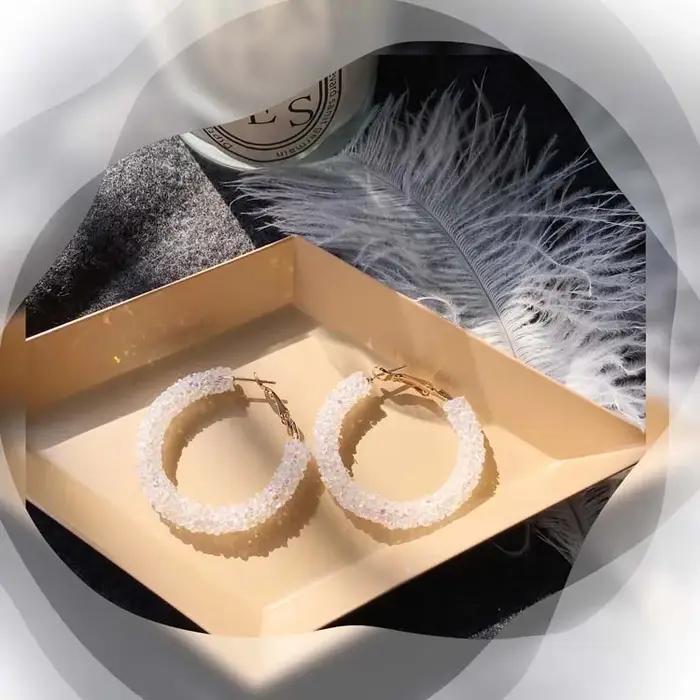Boucles d'oreilles breloques fête exagérée géométrique ronde cercle brillant cristal givré grandes