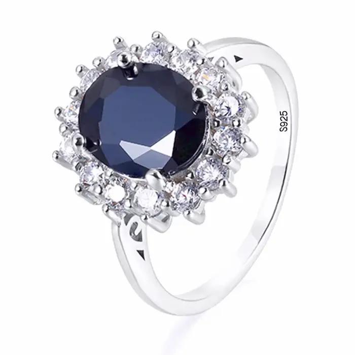 Trumium – bague Diana en argent Sterling 925, 3ct, avec pierres précieuses noires, ovale, de luxe, pour femmes, bijoux de personnalité