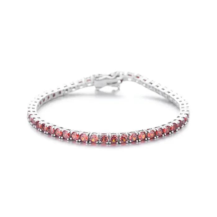 YLMyself Bracelet Tennis Argent 925 Rubis Rouge Foncé # Bijoux en zircone cubique pour femmes, 8 bre