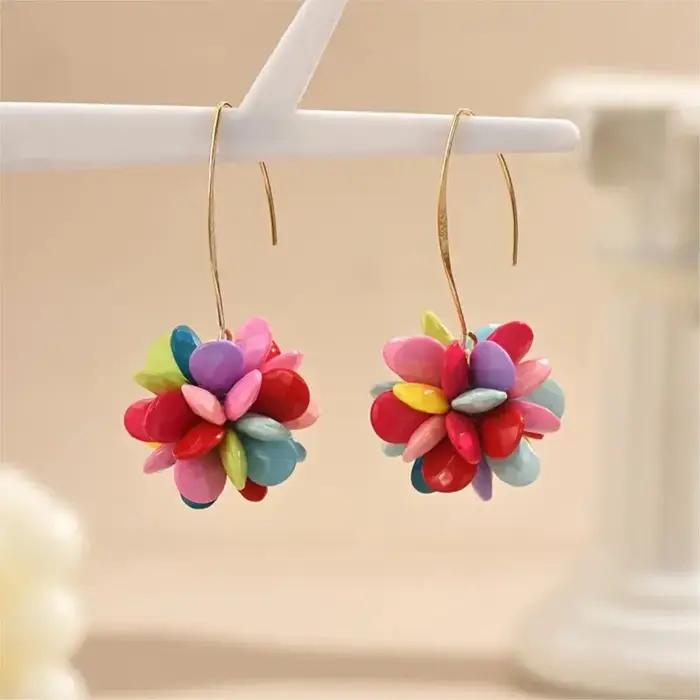 Boucles d'oreilles bohèmes couleur bonbon fleurs perlées aléatoires pour femmes élégantes et décontractées cadeau occasions spéciales