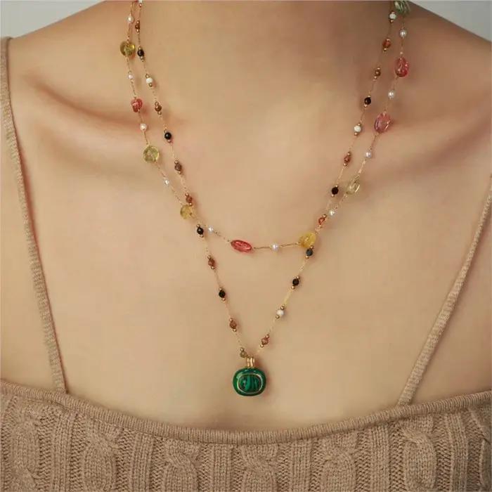 Collier pendentif malachite pour femme
