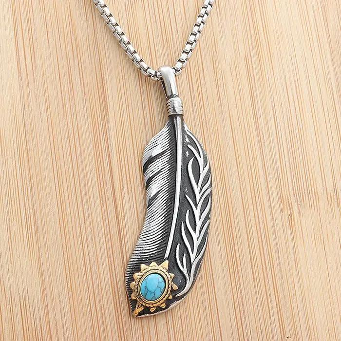 Collier de plumes vintage en acier inoxydable TOGA PULLA pour hommes et femmes, bijou ethnique et style motard pour occasions spéciales