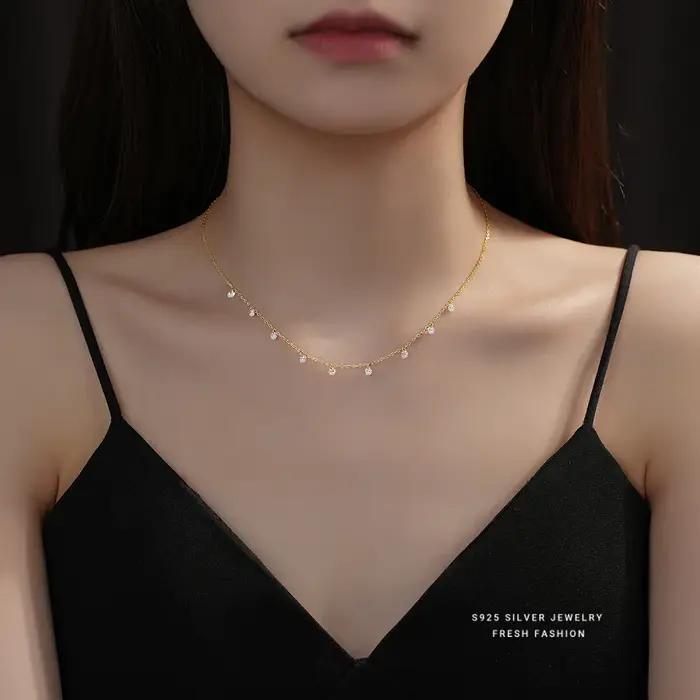 Collier en argent sterling 925 avec zircone blanche pour femmes élégantes occasions spéciales soirée chic mode moderne