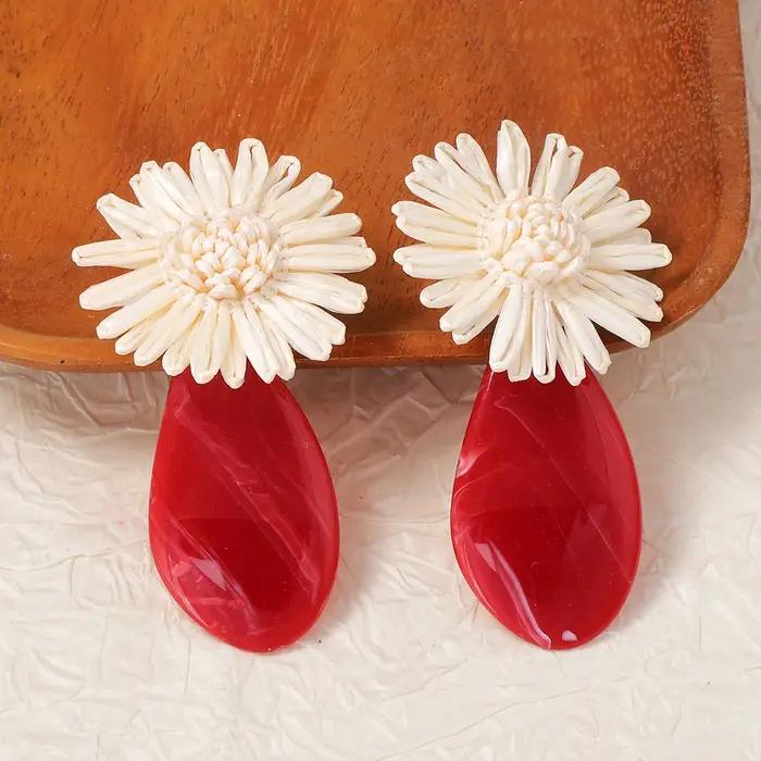 Nouvelles boucles d'oreilles géométriques en acrylique tressé en raphia