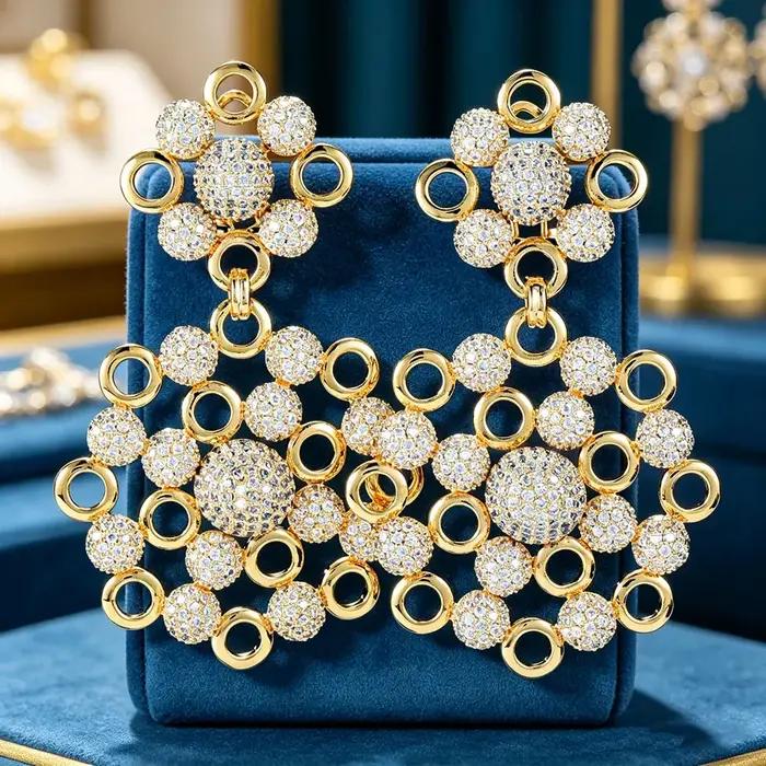 GODKI – boucles d'oreilles bicolores en forme de nid d'abeille pour femmes, bijoux de mariée indiens