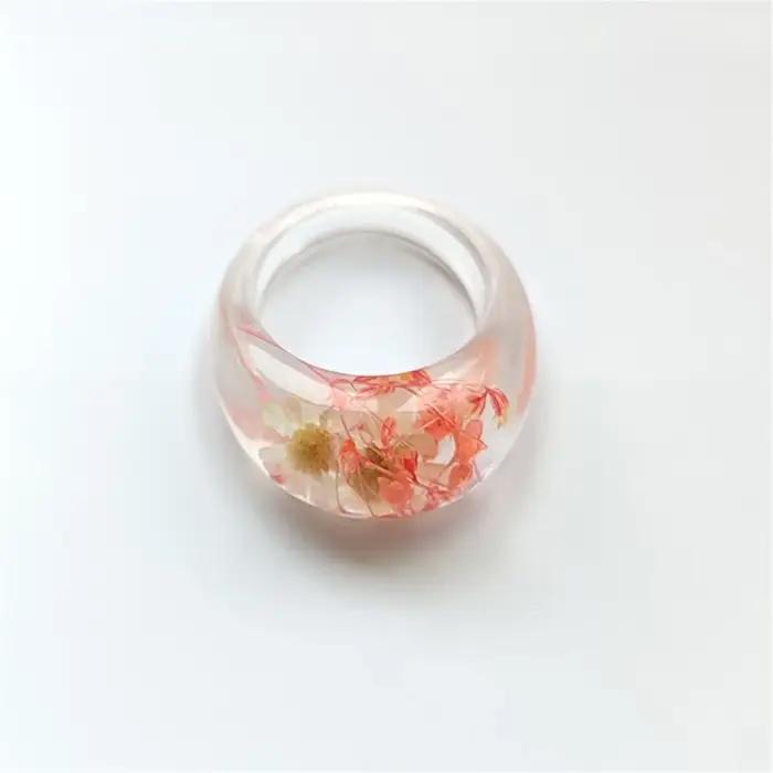 Bague en résine transparente avec de vraies fleurs, accessoire quotidien Unique pour femmes, bagues