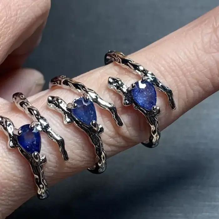 Bague en saphir naturel réglable pour femmes, bijou vintage et raffiné pour occasions spéciales