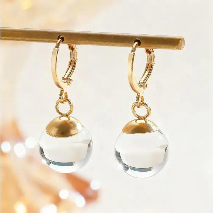 VIVILADY géométrique Chic Simple Transparent verre pendentif cerceau boucle d'oreille pour les femme