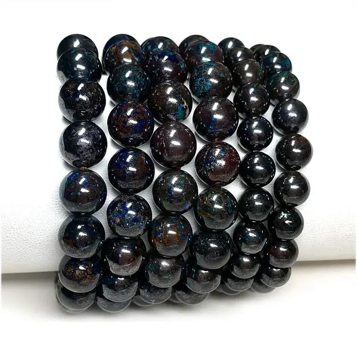 Veemake Bracelets Azurite marron bleu naturel perles rondes en vrac 08117