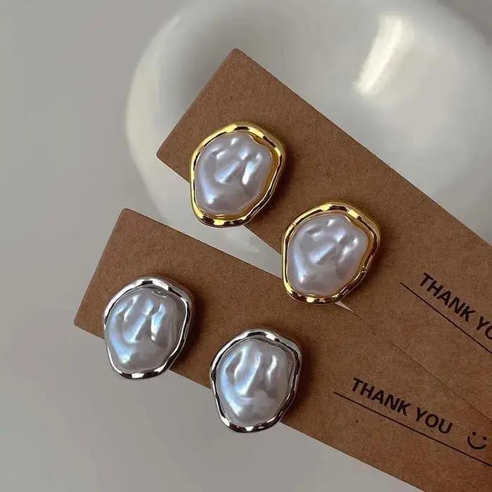 Boucles d'oreilles géométriques rondes irrégulières en métal pour femmes