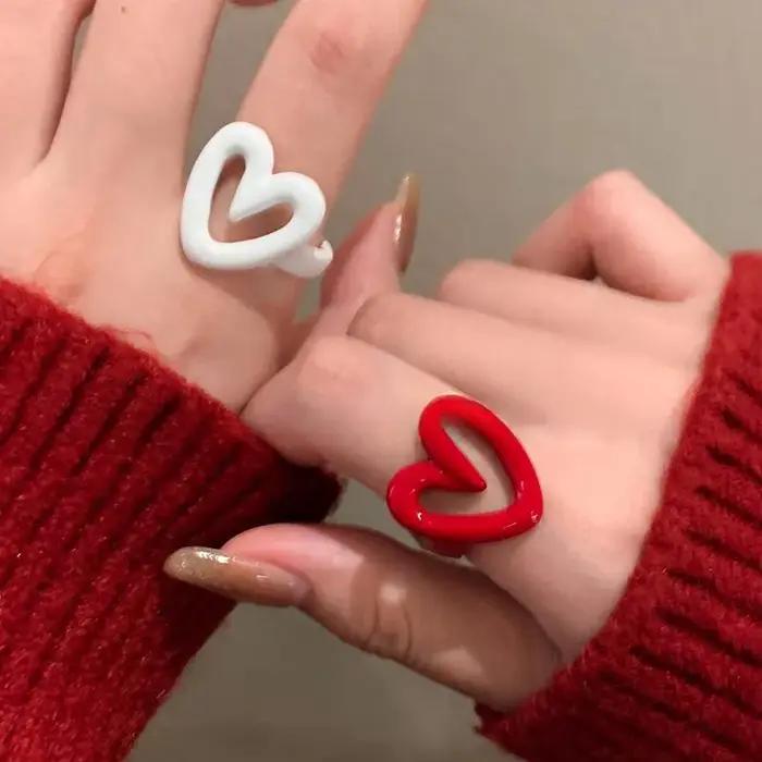 LATS – bague en forme de cœur en émail blanc et rouge pour femmes et filles