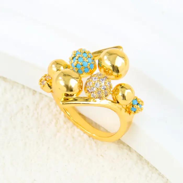 Bague plaquée or brésilienne italienne, couleur or 21 carats, Zircon, bagues de Cocktail de dubaï, b