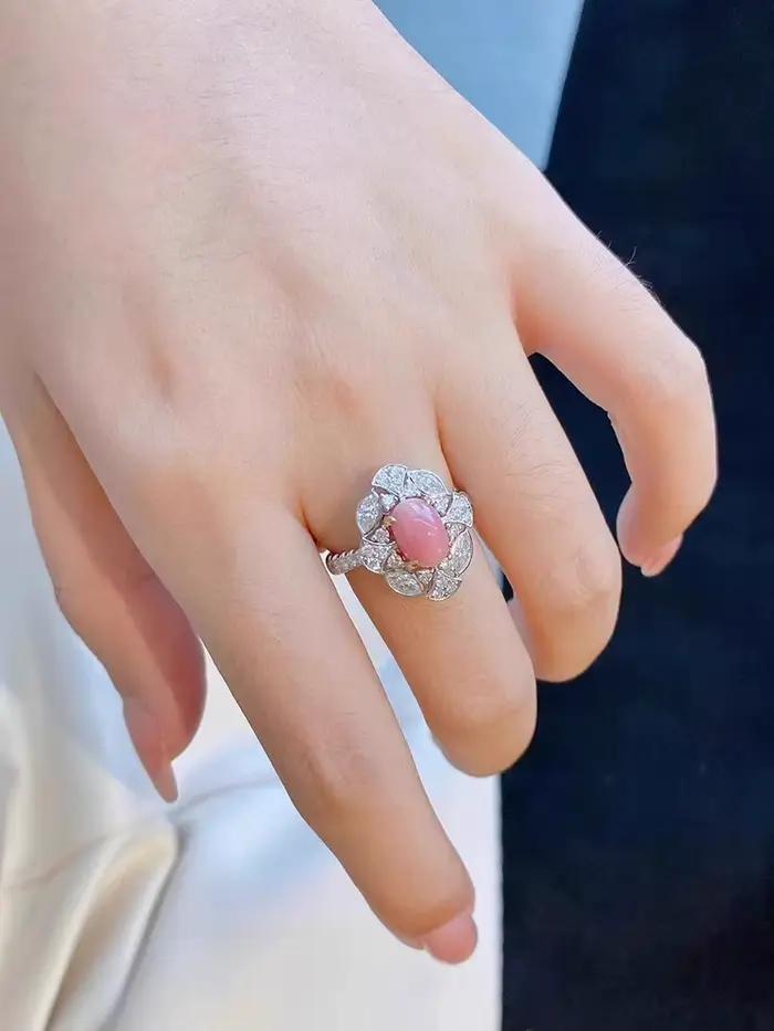 Bague en argent sterling 925 sertie de perle naturelle de conque et diamants fleur romantique à offrir pour femmes occasions spéciales