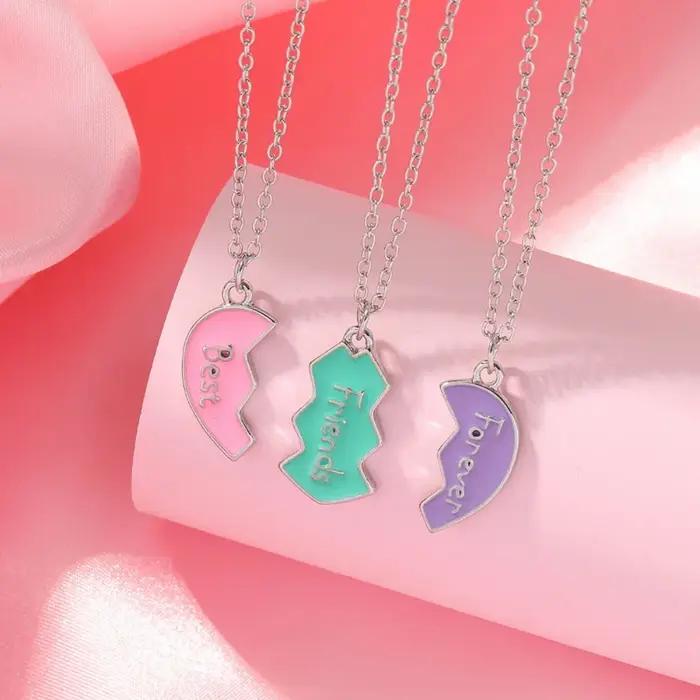 Nouveau 3 pièces/ensemble mignon 3 couleurs coeur cassé couture magnétique meilleur ami collier pour les filles BFF amitié bijoux cadeau