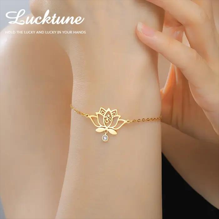 Bracelet porte-bonheur Lucktune Lotus OM en acier inoxydable pour femme
