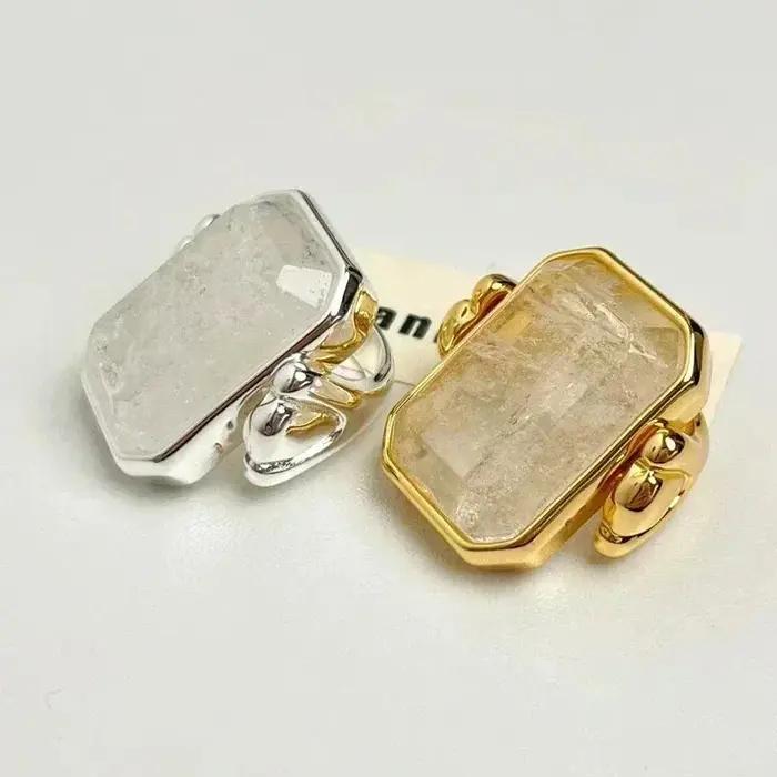 Bague en sucre carrée rétro française pour femmes, cristal naturel, bijou de fête, design exagéré, cadeau mode 2025