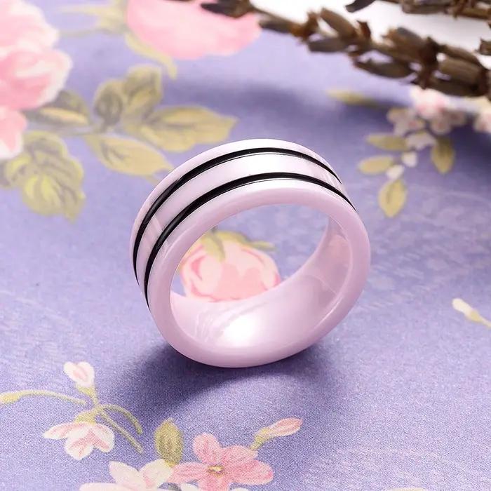 Bague en céramique coupée à la main pour femme, rose clair et noir, alliance de mariage pour soirées et événements spéciaux