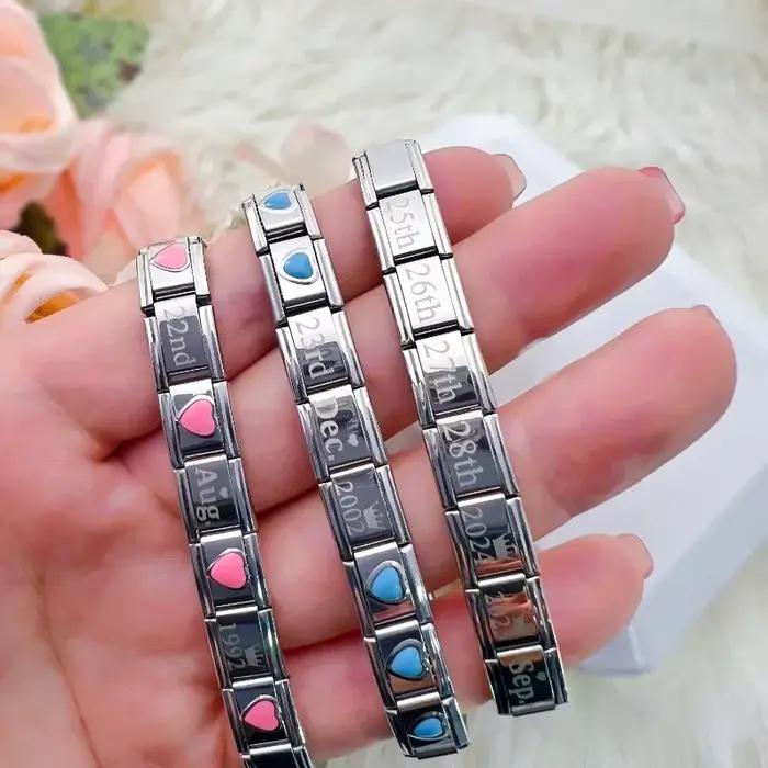 Nouveau 2025 mode populaire Original Date de naissance breloque liens ajustement 9mm Bracelet en acier inoxydable bijoux bricolage fabrication