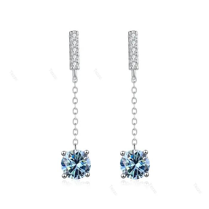 Boucles d'oreilles pendantes Tezzc 1ct avec chaîne longue et pampilles pour femme