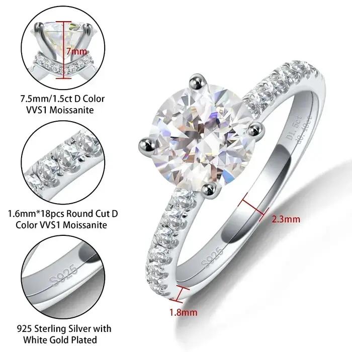 Bague de fiançailles en argent sterling 925 sertie de moissonite blanche pour femmes engagement alliance mariage luxe élégance traditionnelle