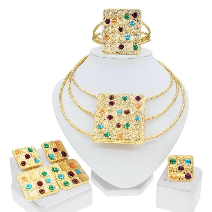 Ensemble de bijoux en cuivre pur plaqué or du Brésil pour femme, matériel de pierres précieuses artificielles, collier de luxe, bracelet, cadeaux de gala, bijoux de mariage