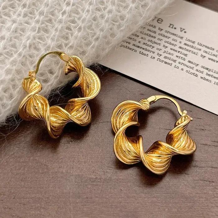 Boucles d'oreilles créoles torsadées géométriques couleur argent pour femme, bijoux minimalistes ten