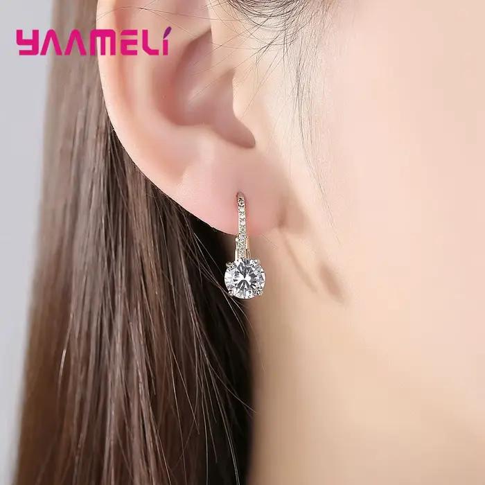 Brillant 925 bijoux en argent Sterling boucles d'oreilles cristal autrichien pavé femmes oreille décoration jaune or couleur Pendientes offre spéciale