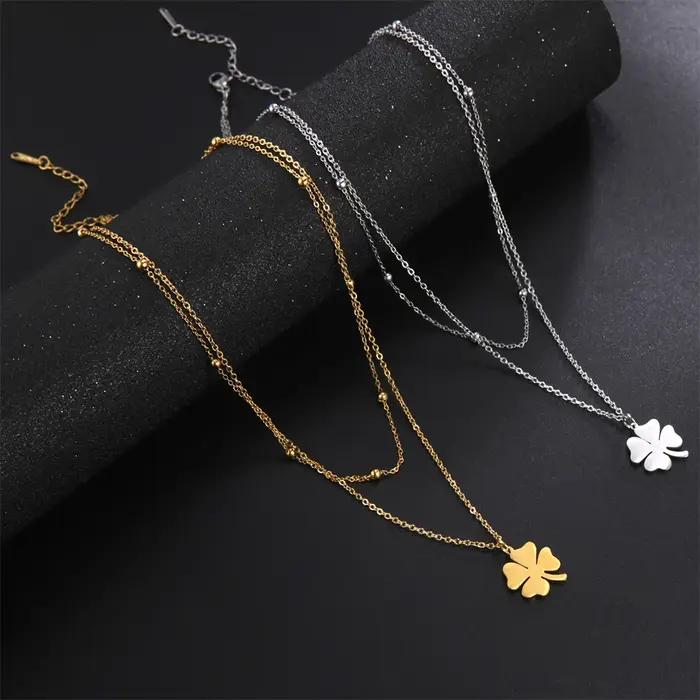 Collier pendentif trèfle porte-bonheur cazador acier inoxydable couleur or pour femmes occasions spéciales anniversaire mariage cadeau
