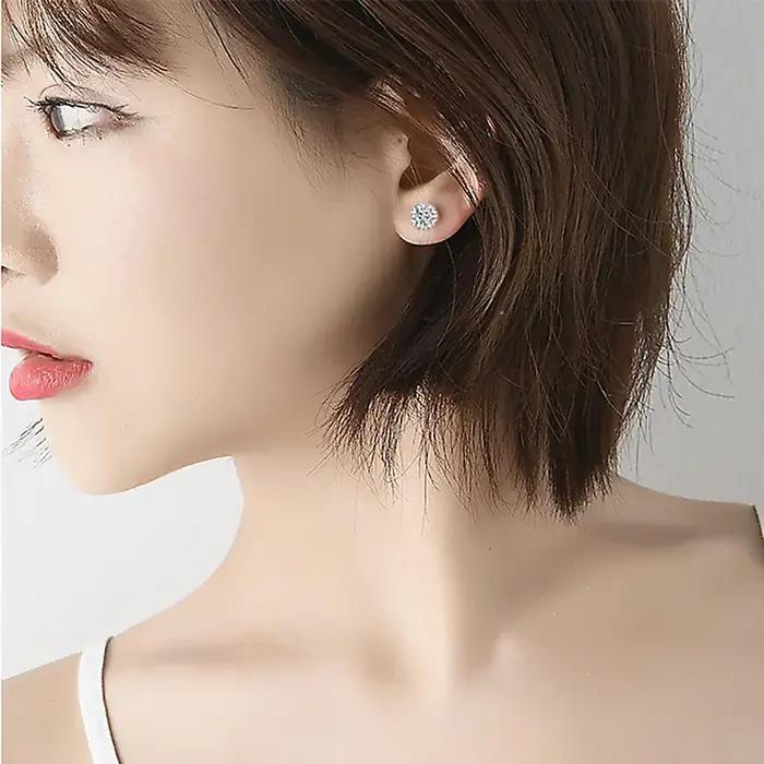 Buyee 925 en argent Sterling femme boucle d'oreille élégant flocon de neige Zircon