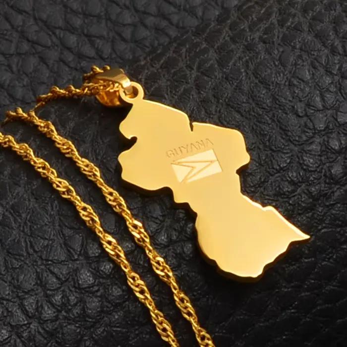 Collier pendentif drapeau de la Guyane Anniyo pour femmes, couleur or, bijoux de la Guyane, Républiq