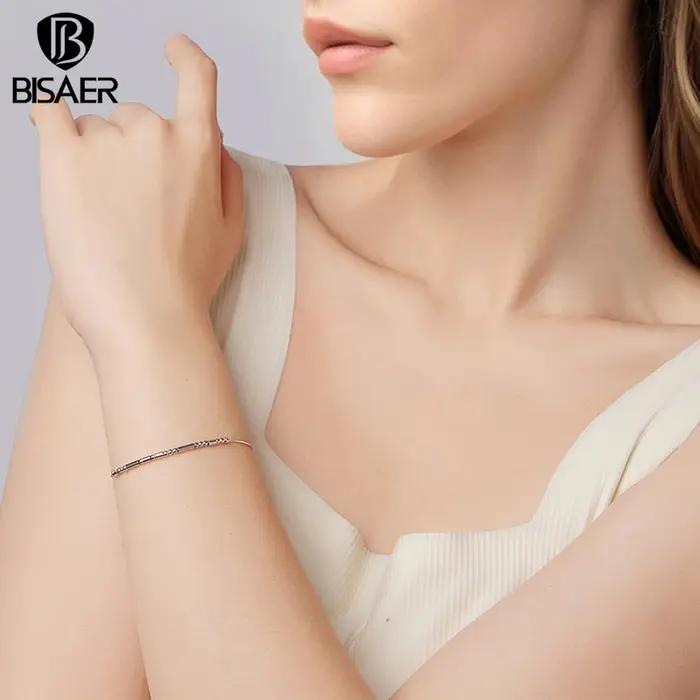 BISAER 925 argent Sterling je t'aime Morse Code Bracelet à la mode mince délicat empilable lien chaîne pour les femmes fête bijoux fins